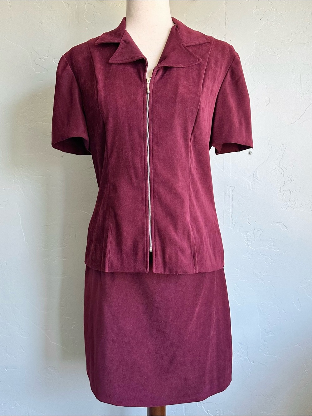 Vintage 90's Y2K Lisa Jo Skirt Set Burgundy Wine Size 7/8 Preppy Fall Business